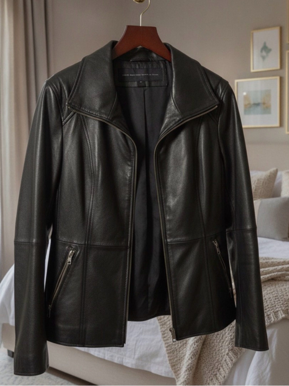 Andrew Marc Black Leather Zip-Front Jacket